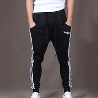 Men\'s Striped Casual Sport Sweatpants Cotton Black Harem Pants