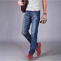 Men\'s Solid Casual JeansCotton Blue