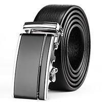 Mens Black Leather Waist Belt Suits Dress Silver Automatic Belt Buckle