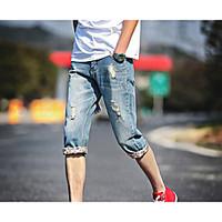Men\'s Mid Rise Inelastic Jeans Shorts Pants, Simple Slim Pure Color Solid