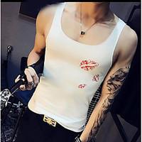 Men\'s Casual/Daily Simple Summer Tank Top, Print Round Neck Sleeveless Cotton Spandex Thin