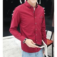 mens casualdaily simple shirt solid stand long sleeve cotton thin