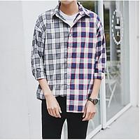 mens casualdaily simple summer shirt color block v neck long sleeve co ...