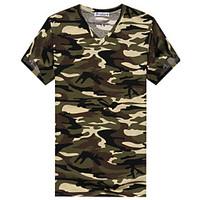 Men\'s Camouflage Casual Sport Cotton V-neck Short Sleeve Green T-Shirt