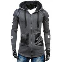 Men Casual/Daily Simple Hoodie Color Block Round Neck Micro-elastic Cotton PU Long Sleeve Spring Fall