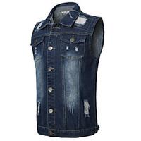 Men\'s Casual/Daily Simple Summer Denim Jacket, Solid Shirt Collar Sleeveless Regular Linen