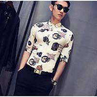 mens casualdaily simple shirt print button down collar length sleeve p ...