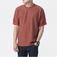 Men\'s Casual Chinoiserie Summer T-shirt, Solid Round Neck Short Sleeve Cotton Blend Medium