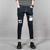 mens mid rise inelastic jeans pants simple loose solid