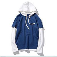 mens daily hoodie color block hooded micro elastic cotton long sleeve  ...