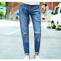 mens mid rise micro elastic jeans pants simple skinny solid