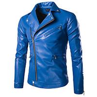 Men\'s Long Sleeve Casual / Formal / Plus Size Jacket, Special Leather Types Solid Black / Blue