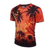 Men\'s Going out Casual/Daily Holiday Boho Street chic Punk Gothic Spring Summer T-shirt, Print V Neck Short Sleeve Multi-color Polyester