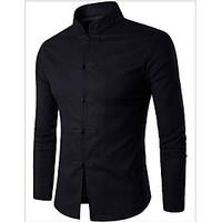 mens casualdaily chinoiserie shirt solid standing collar long sleeve w ...