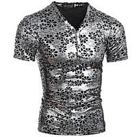Men\'s Fashion Slim Bronzing Short Sleeved T-Shirt, Cotton / Polyester Casual Print