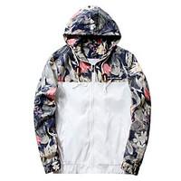 Men\'s Casual/Daily Simple Street chic Active Jacket, Camouflage Floral Solid Hooded Long Sleeve Spring Wash separately Polyester Regular