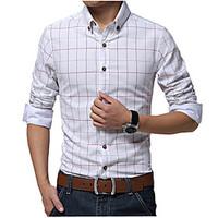 Men\'s Long Sleeve Shirt, Cotton / Linen Casual / Work / Formal / Plus Sizes Print / Striped / Plaids Checks / Pure