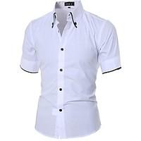 Men\'s Solid Casual Shirt, Cotton Short Sleeve Black / White