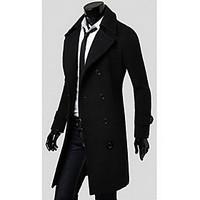 Men\'s Work Casual/Daily Sophisticated Fall Winter Coat, Solid Shirt Collar Long Sleeve Long Cotton Polyester