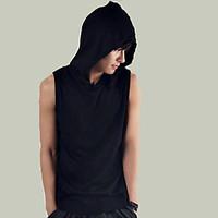 Men\'s Solid Casual Sport Style Hooded Tank Tops, Cotton Sleeveless-Black / White Summer Men\'s Fashion Comfortable Clothing