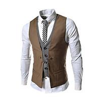 Men\'s Solid Casual / Work / Formal Slim Vest Top, Cotton Blend Sleeveless Black / Blue / White / Beige / Gray All Seasons