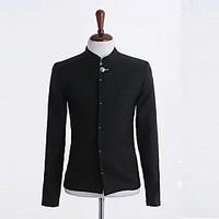 Men\'s Solid Casual Blazer, Rayon Long Sleeve Black