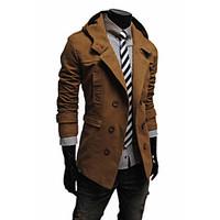 Men\'s Solid Casual Trench coat, Cotton Blend Long Sleeve-Black / Brown / Yellow / Tan