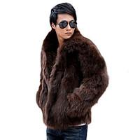 Men\'s Solid Casual / Plus Sizes Coat, Faux Fur Long Sleeve-Black / Brown / White