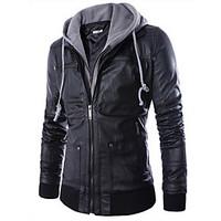 mens casualdaily street chic leather jackets color block v neck long s ...