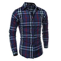 Men\'s Casual Slim Long Sleeved Plaid Shirt , Cotton / Polyester Casual Plaids Checks