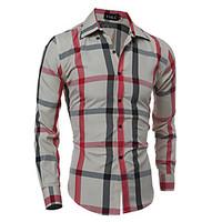 Men\'s Fashion British Style Plaid Slim Fit Long-Sleeve Shirt