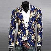 Men\'s Print Casual Blazer, Polyester / Cotton Blend Long Sleeve Black / Blue / White