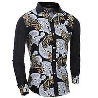 Men\'s Print Casual / Formal Shirt, Cotton Long Sleeve Black