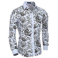 Men\'s Print Casual / Formal Shirt, Cotton Long Sleeve White