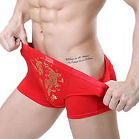 Men\'s Cotton / Polyester Plus Size Chinese New Year Luky Red Golden Fish Print Boxer Briefs