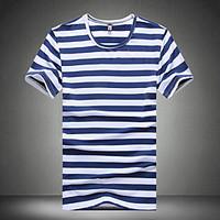 Men\'s Fashion Stripe Round Collar Slim Fit Short-Sleeve T-Shirt