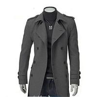 Men\'s Solid Casual Coat, Cotton / Tweed Long Sleeve-Black / Gray