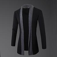 Men\'s Casual/Daily Simple Regular Cardigan, Color Block Gray Round Neck Long Sleeve Wool Spring Fall Medium Micro-elastic