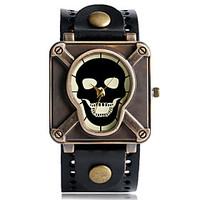 Men\'s Unisex Sport Watch Fashion Watch Unique Creative Watch Quartz Punk Leather Band Vintage Skull Camouflage Cool Casual Black Blue Red