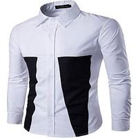 Men\'s Going out Casual/Daily Simple Active Summer Shirt, Color Block Shirt Collar Long Sleeve Cotton Rayon Thin