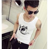 Men\'s Casual/Daily Simple Summer Tank Top, Print Round Neck Sleeveless Others Thin