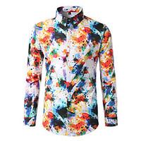 Men\'s Going out Beach Holiday Simple Active Spring Fall Shirt, Print Rainbow Classic Collar Long Sleeve Cotton Polyester Medium