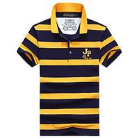 Men\'s Casual/Daily Simple Polo, Striped Shirt Collar Short Sleeve Cotton