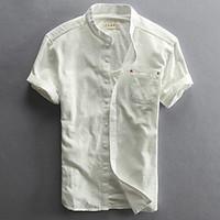 Men\'s Casual/Daily Simple Summer Shirt, Solid Button Down Collar Short Sleeve Linen Medium
