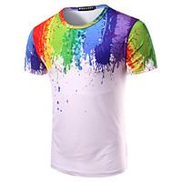 Men\'s Going out Casual/Daily Beach Simple T-shirt, Rainbow Round Neck Short Sleeve Multi-color Cotton