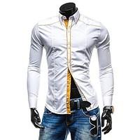 mens personality pure color casual long sleeved shirt