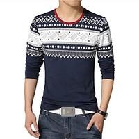 mens new retro printing long sleeve t shirt cottonpolyester