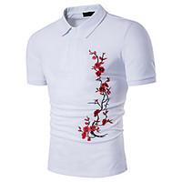 Men\'s Casual/Daily Sports Simple Active Summer Polo, Floral Color Block Embroidered Shirt Collar Short Sleeve Cotton Rayon Thin