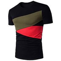 Men\'s Casual/Daily Sports Simple Active Summer T-shirt, Geometric Color Block Round Neck Short Sleeve Cotton Rayon Thin