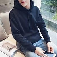 Men\'s Casual/Daily Sports Hoodie Solid Round Neck Micro-elastic Cotton Long Sleeve Spring Fall